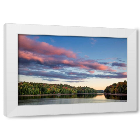 USA-New York-Adirondacks Autumn sunset on Indian Lake White Modern Wood Framed Art Print by Collins, Ann