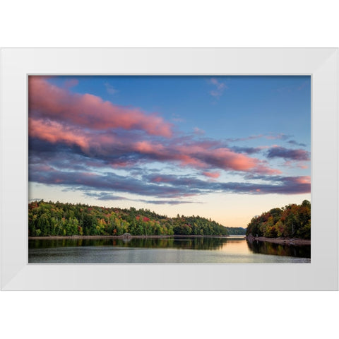 USA-New York-Adirondacks Autumn sunset on Indian Lake White Modern Wood Framed Art Print by Collins, Ann