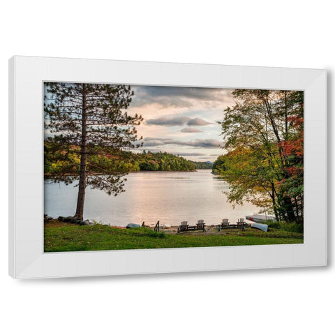 USA-New York-Adirondacks End of the season at private beach on Indian Lake White Modern Wood Framed Art Print by Collins, Ann