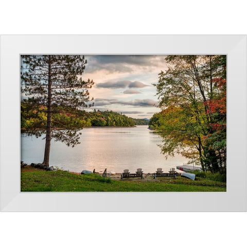 USA-New York-Adirondacks End of the season at private beach on Indian Lake White Modern Wood Framed Art Print by Collins, Ann