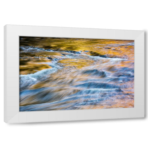 USA-New York-Adirondacks Tupper Lake-autumn reflections at Bog River Falls White Modern Wood Framed Art Print by Collins, Ann