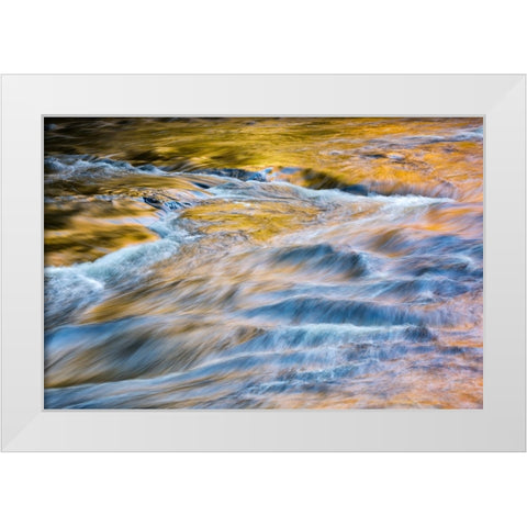 USA-New York-Adirondacks Tupper Lake-autumn reflections at Bog River Falls White Modern Wood Framed Art Print by Collins, Ann