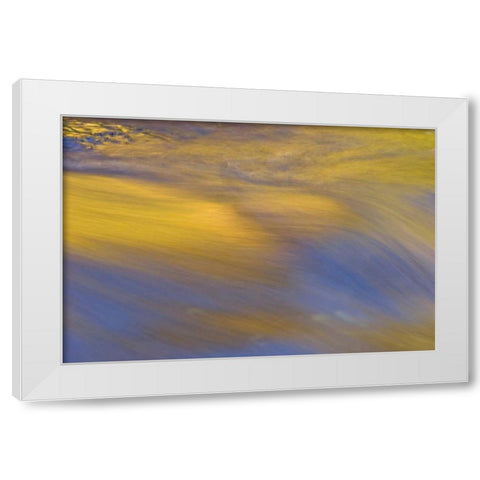 NY, Inlet Autumn reflection on flowing water White Modern Wood Framed Art Print by OBrien, Jay
