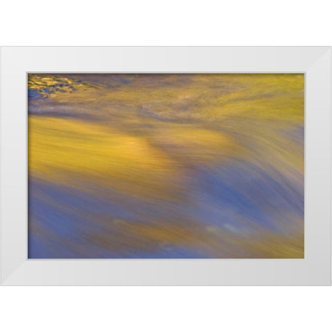 NY, Inlet Autumn reflection on flowing water White Modern Wood Framed Art Print by OBrien, Jay