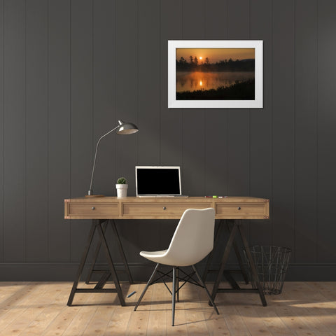 NY, Adirondack Mts Sunrise over Raquette Lake White Modern Wood Framed Art Print by Rotenberg, Nancy