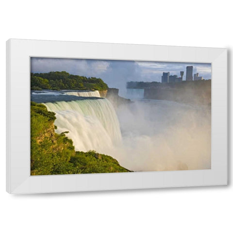 NY, Niagara Falls American Falls in foreground White Modern Wood Framed Art Print by Lord, Fred
