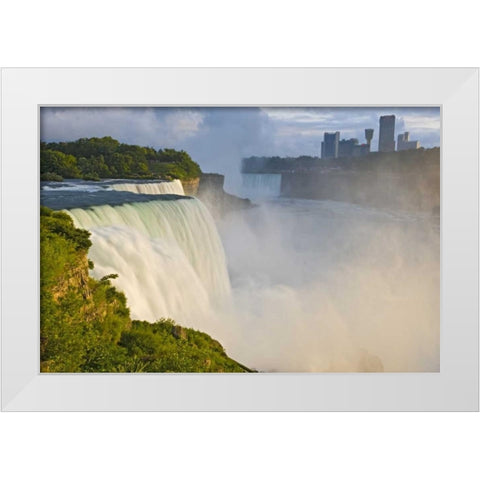NY, Niagara Falls American Falls in foreground White Modern Wood Framed Art Print by Lord, Fred