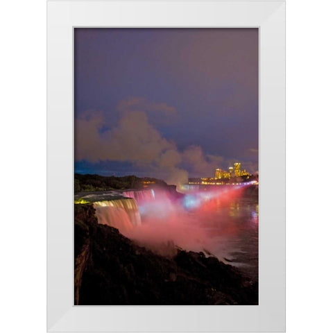 NY, Niagara Falls Waterfalls and mist at dusk White Modern Wood Framed Art Print by Lord, Fred