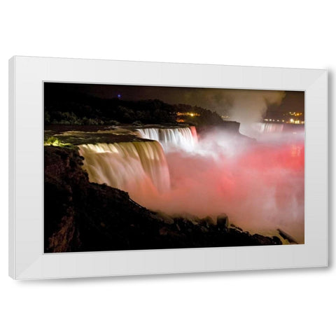 NY, Niagara Falls Twilight of the waterfalls White Modern Wood Framed Art Print by Lord, Fred