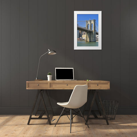 NY, New York City Brooklyn Bridge and Manhattan White Modern Wood Framed Art Print by Lord, Fred