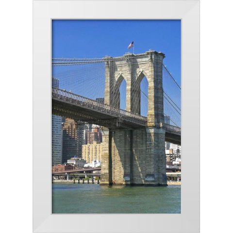 NY, New York City Brooklyn Bridge and Manhattan White Modern Wood Framed Art Print by Lord, Fred