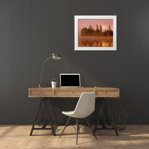 USA, New York, Adirondack Park Sunrise on a lake White Modern Wood Framed Art Print by OBrien, Jay