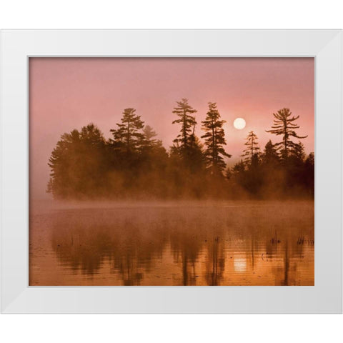 USA, New York, Adirondack Park Sunrise on a lake White Modern Wood Framed Art Print by OBrien, Jay