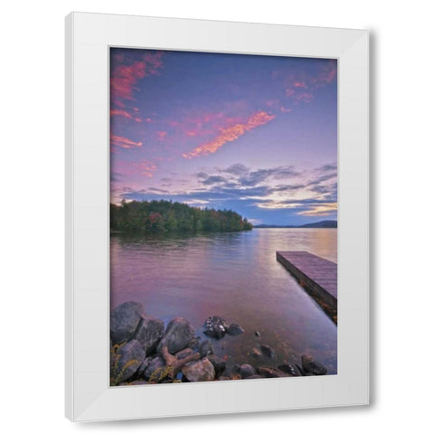 New York, Inlet Pier walkway into Seventh Lake White Modern Wood Framed Art Print by OBrien, Jay