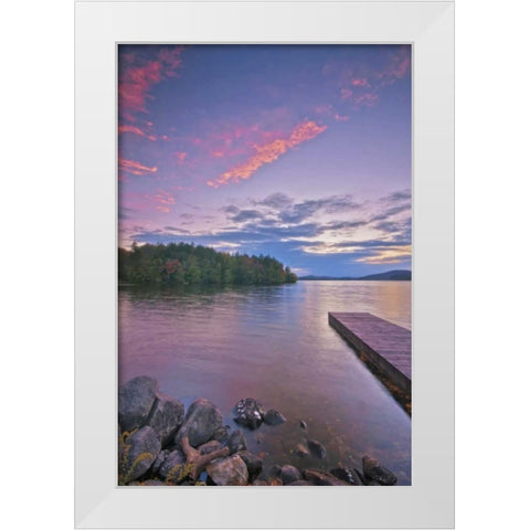 New York, Inlet Pier walkway into Seventh Lake White Modern Wood Framed Art Print by OBrien, Jay