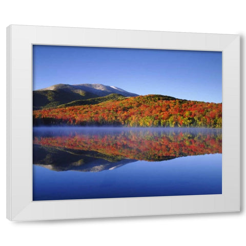 NY, Snowy Algonquin Peak and Heart Lake in fall White Modern Wood Framed Art Print by Talbot Frank, Christopher