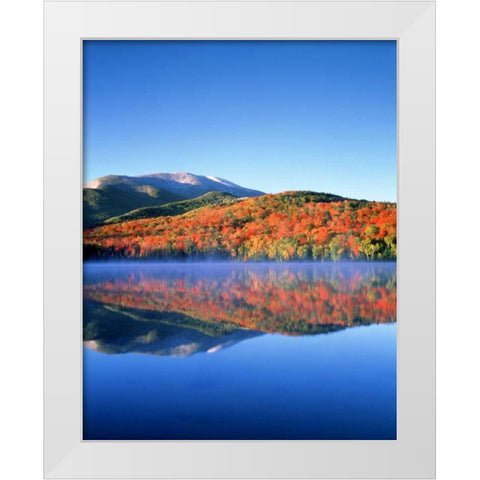 NY, Snowy Algonquin Peak and Heart Lake in fall White Modern Wood Framed Art Print by Talbot Frank, Christopher
