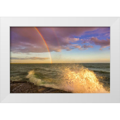 NY, Lake Ontario, Clarks Point Double rainbow White Modern Wood Framed Art Print by Lord, Fred