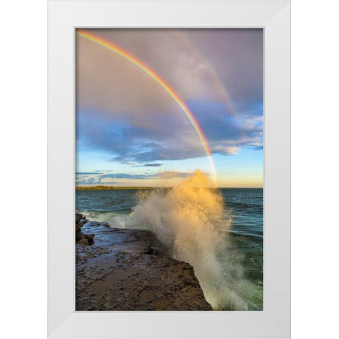 NY, Lake Ontario, Clarks Point Double rainbow White Modern Wood Framed Art Print by Lord, Fred