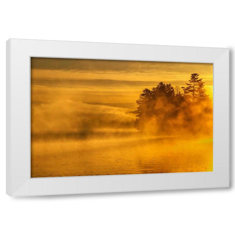 New York, Adirondack Mts Mist on Raquette Lake White Modern Wood Framed Art Print by OBrien, Jay