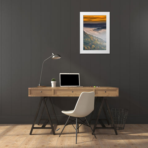 New York, Letchworth SP Foggy landscape, sunrise White Modern Wood Framed Art Print by OBrien, Jay