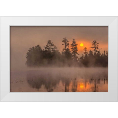 NY, Adirondack Mountains Sunset on Raquette Lake White Modern Wood Framed Art Print by OBrien, Jay