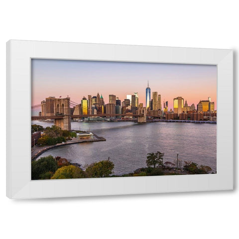 Manhattan-New York-USA Sunrise view of Manhattan and the Brooklyn Bridge White Modern Wood Framed Art Print by Wilson, Emily M.