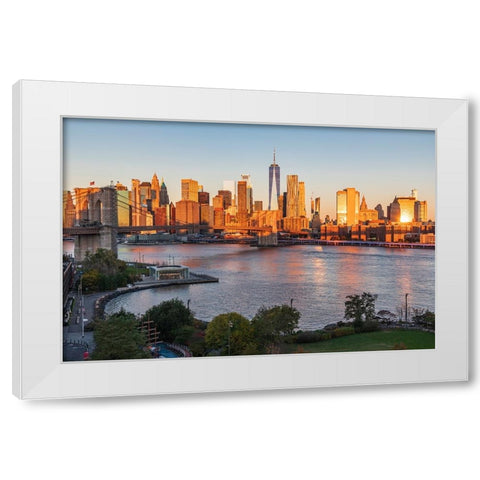 Manhattan-New York-USA Sunrise view of Manhattan and the Brooklyn Bridge White Modern Wood Framed Art Print by Wilson, Emily M.