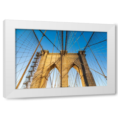 Manhattan-New York-USA Cables and tower on the Brooklyn Bridge White Modern Wood Framed Art Print by Wilson, Emily M.