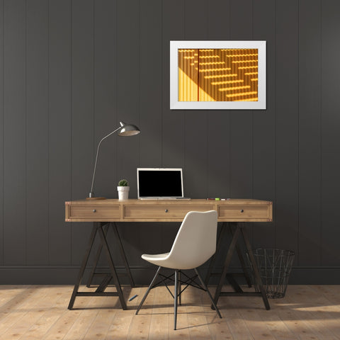 Coney Island-Brooklyn-New York-USA Striped shadows on a yellow building White Modern Wood Framed Art Print by Wilson, Emily M.