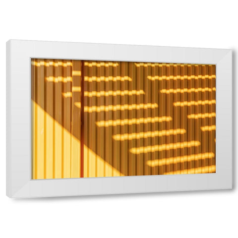 Coney Island-Brooklyn-New York-USA Striped shadows on a yellow building White Modern Wood Framed Art Print by Wilson, Emily M.
