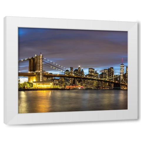 USA-New York The Brooklyn Bridge and New York City skyline White Modern Wood Framed Art Print by Looney, Hollice