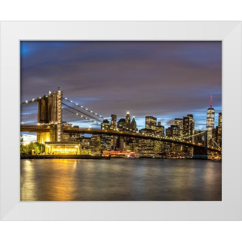 USA-New York The Brooklyn Bridge and New York City skyline White Modern Wood Framed Art Print by Looney, Hollice