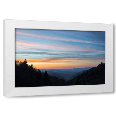Sunrise-Oconaluftee River Valley-Great Smoky Mountains National Park-North Carolina White Modern Wood Framed Art Print by Jones, Adam