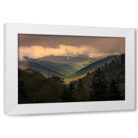 Sunrise view of Oconaluftee Valley-Great Smoky Mountains National Park-North Carolina White Modern Wood Framed Art Print by Jones, Adam