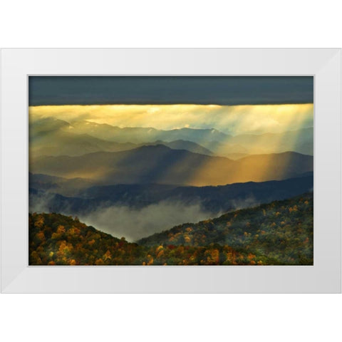 NC, Great Smoky Mts God Rays over mountains White Modern Wood Framed Art Print by Rotenberg, Nancy