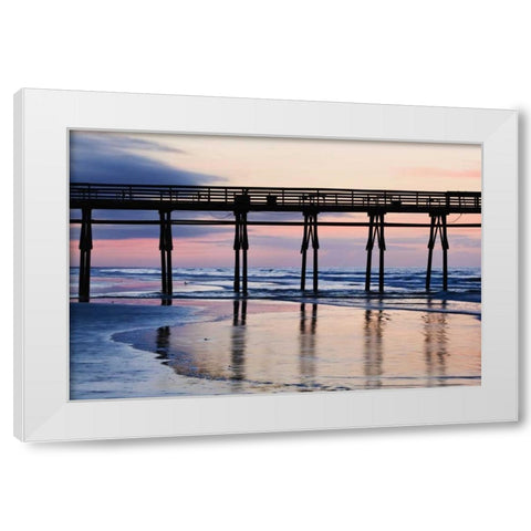 USA, North Carolina Sunset Beach pier at sunrise White Modern Wood Framed Art Print by Flaherty, Dennis