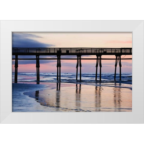USA, North Carolina Sunset Beach pier at sunrise White Modern Wood Framed Art Print by Flaherty, Dennis