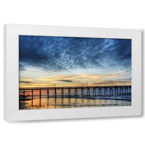 USA, North Carolina Sunset Beach pier at sunrise White Modern Wood Framed Art Print by Flaherty, Dennis