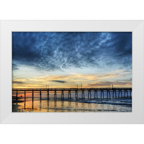 USA, North Carolina Sunrise at Sunset Beach pier White Modern Wood Framed Art Print by Flaherty, Dennis