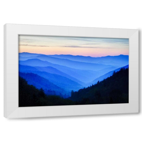 NC Sunrise at Oconoluftee Overlook White Modern Wood Framed Art Print by Flaherty, Dennis