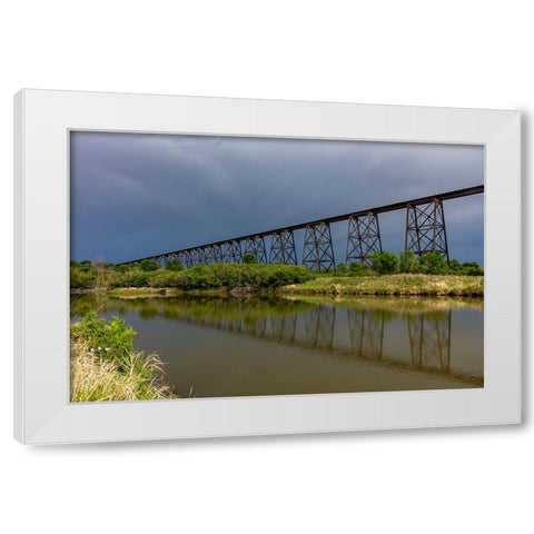 Hi-Line Railroad Bridge over the Sheyenne River in Valley City-North Dakota-USA White Modern Wood Framed Art Print by Haney, Chuck