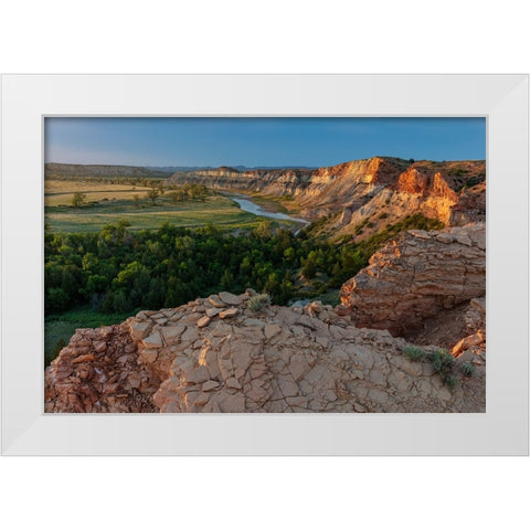 Red Cliffs above the Little Missouri River in the Little Missouri National Grasslands-North Dakota- White Modern Wood Framed Art Print by Haney, Chuck