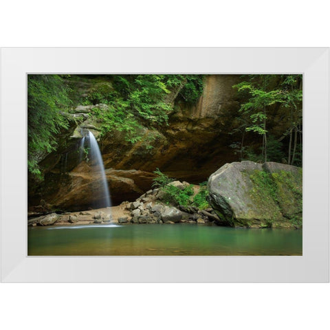 Old Mans Cave Lower Falls-Hocking Hills State Park-Ohio White Modern Wood Framed Art Print by Majchrowicz, Alan