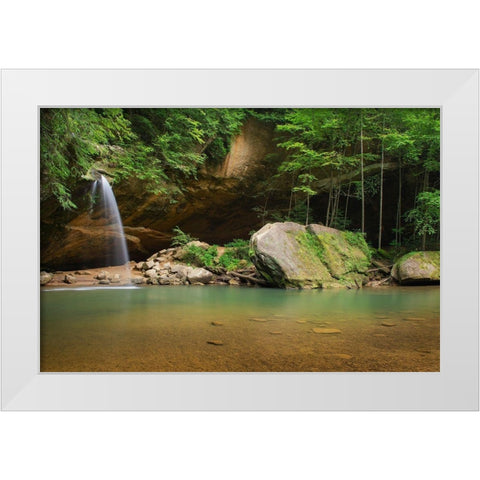 Old Mans Cave Lower Falls-Hocking Hills State Park-Ohio White Modern Wood Framed Art Print by Majchrowicz, Alan