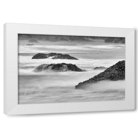 Waves crashing on rocks-Bandon Beach-Oregon White Modern Wood Framed Art Print by Jones, Adam