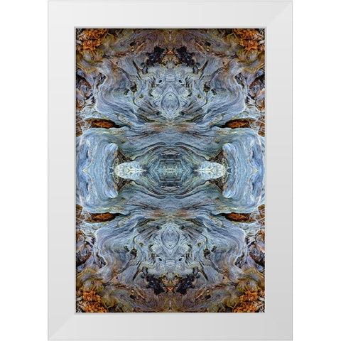 Abstract pattern in driftwood-Bandon Beach-Oregon White Modern Wood Framed Art Print by Jones, Adam