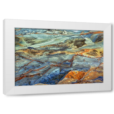 Rock pattern in eroded coastline-Shore Acres State Park-Coos Bay-Oregon White Modern Wood Framed Art Print by Jones, Adam