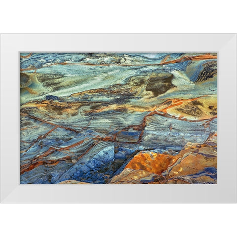 Rock pattern in eroded coastline-Shore Acres State Park-Coos Bay-Oregon White Modern Wood Framed Art Print by Jones, Adam