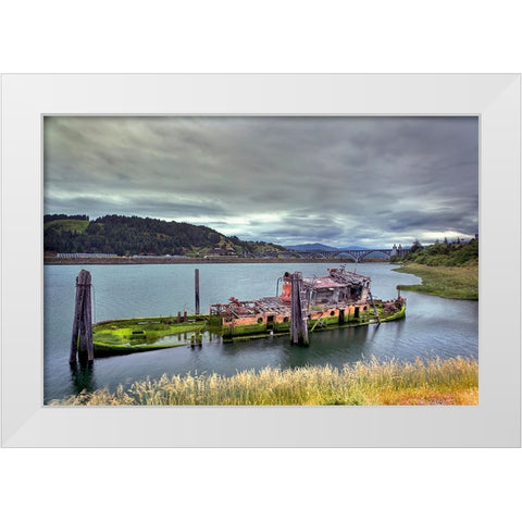 Historic shipwreck-Mary D Hume-a National Register of Historic Places-Gold Beach-Oregon White Modern Wood Framed Art Print by Jones, Adam